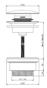 NICO Click Clack Bundventil 1 1/4" Med Hvid Porcelæn Top 2 NICO Click Clack Bundventil 1 1/4" Med Hvid Porcelæn Top - Billede 2